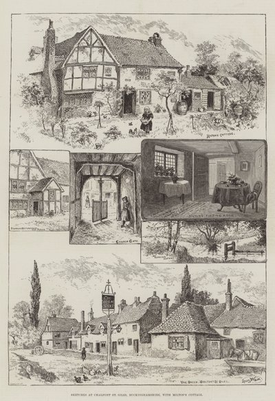 ミルトンのコテージと一緒にバッキンガムシャーのチャルフォントセントジャイルズでスケッチ 作： Louis Wain